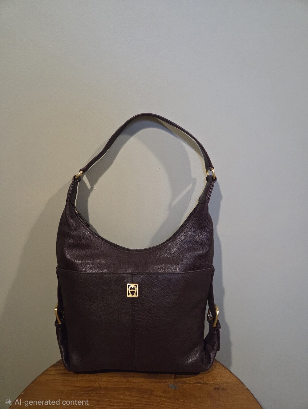 Etienne Aigner Oxblood Leather Shoulder Bag with Gold Hardware